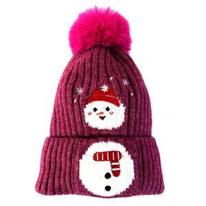 Kids Boys Girls Winter Pom Pom Santa Claus Xmas Holidays Hat Beanie - FUCHSIA